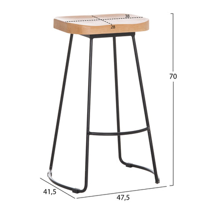 Bar-stool Toon Wood-metal In Natural-black 47.5Χ41.5Χ70hcm.hm9333.01