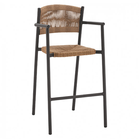 Charcoal Aluminum Bar Stool With Beige Rope Hm5785.02 55,5x58x107 Cm.