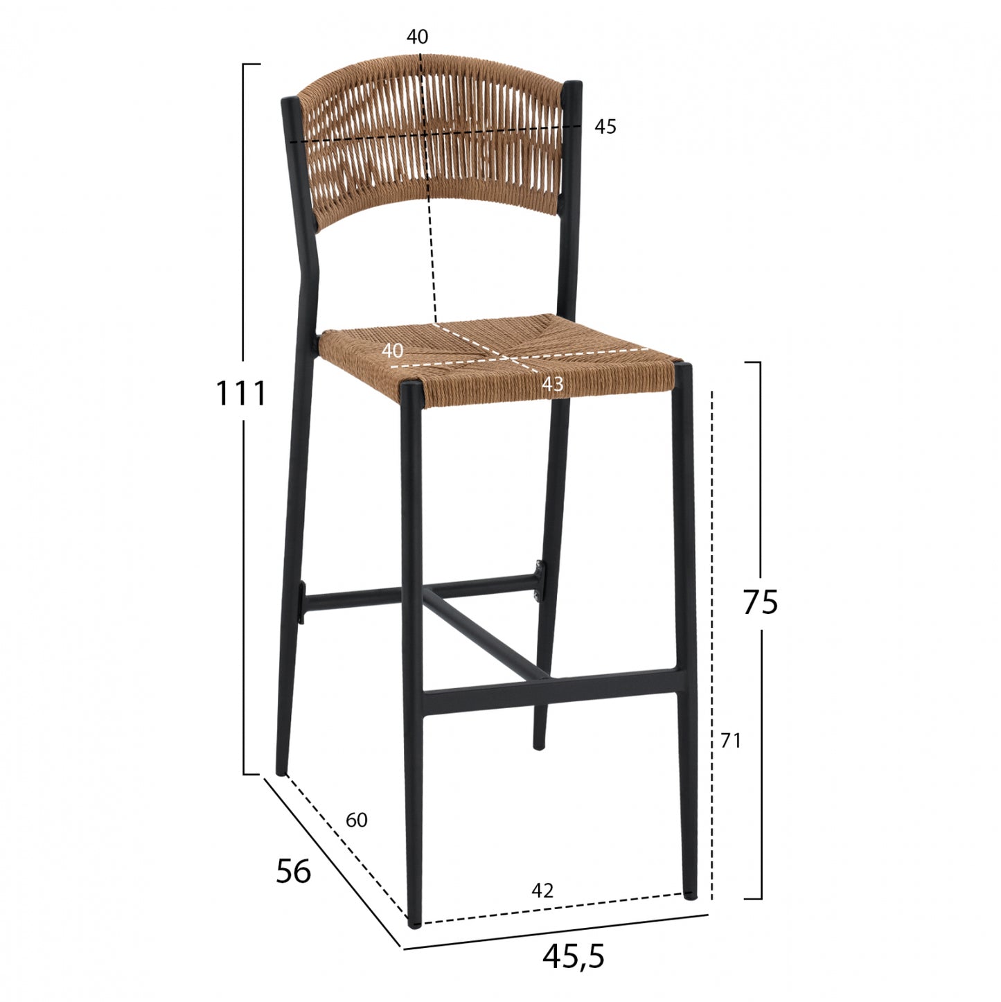 Charcoal Aluminum Bar Stool With Pe Rope Beige Hm5789.02 45,5x56x111 Cm.