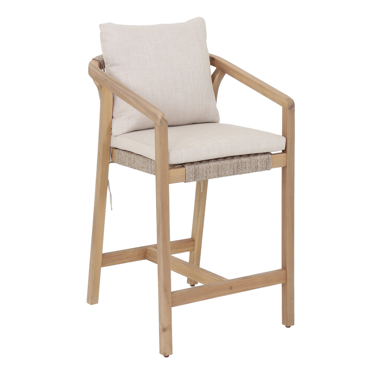 Bar Stool Flicker Hm6247.01 Acacia Wood In Natural--poly Rope & Cushions In Beige 58x68x98hcm.