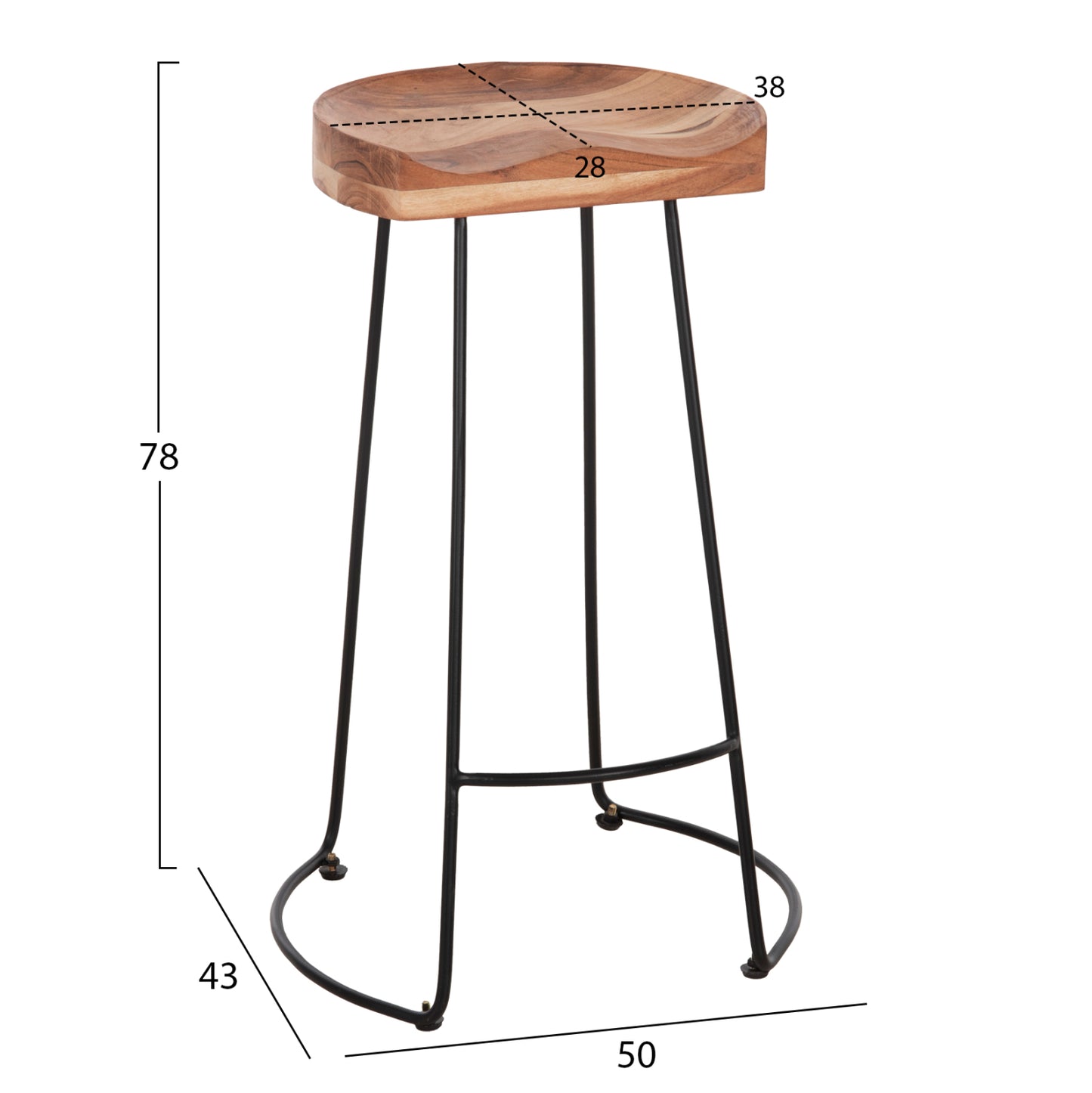 Bar Stool Eleanor Hm8363.11 Solid Acacia Wood Seat-metal 50x43x78hcm.