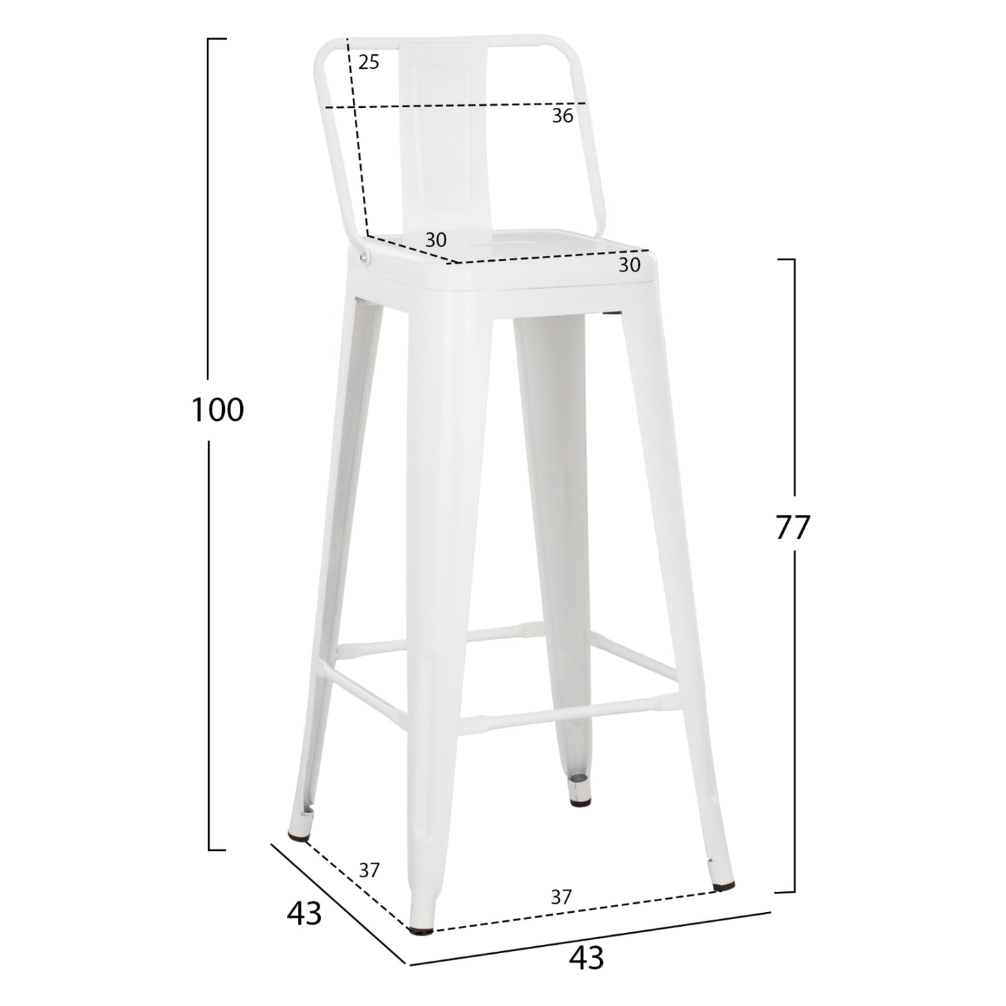 Bar Stool With Backrest Melita-pro Hm8643.41 Metal In Matte White 42x42x100hcm.