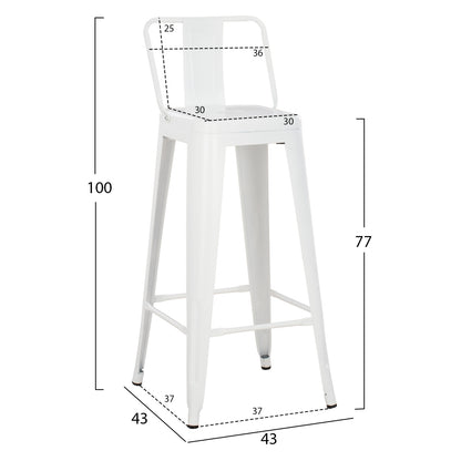 Bar Stool With Backrest Melita-pro Hm8643.41 Metal In Matte White 42x42x100hcm.