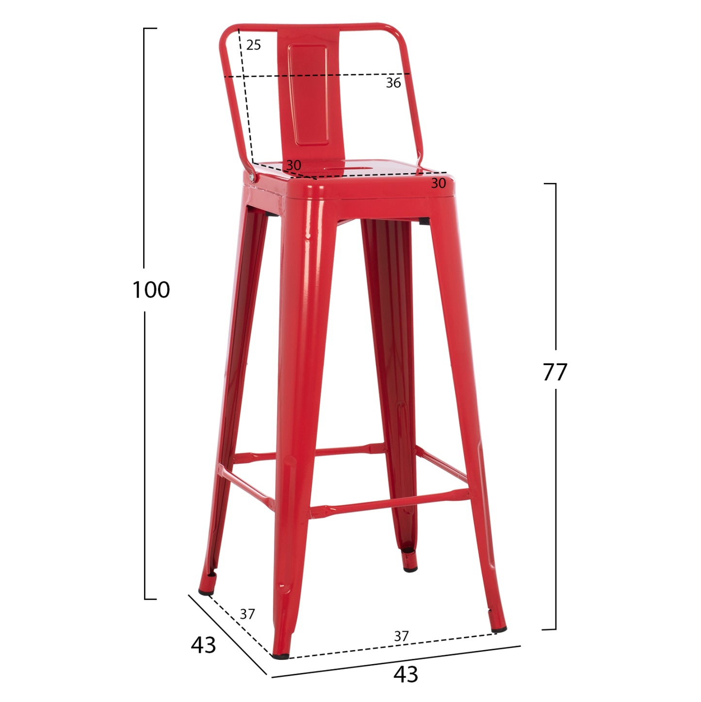 Bar Stool Melita Hm8643.04 Metal With Backrest In Red 43Χ43Χ100hcm.