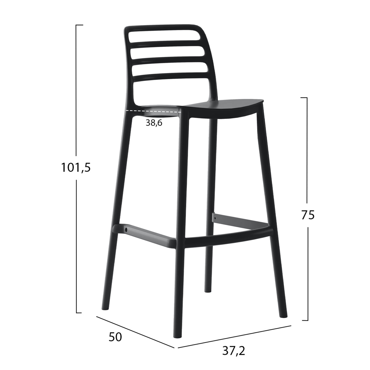 Bar Stool Polypropylene Snod Hm6099.02 Black 37,2x50x101,5hcm.