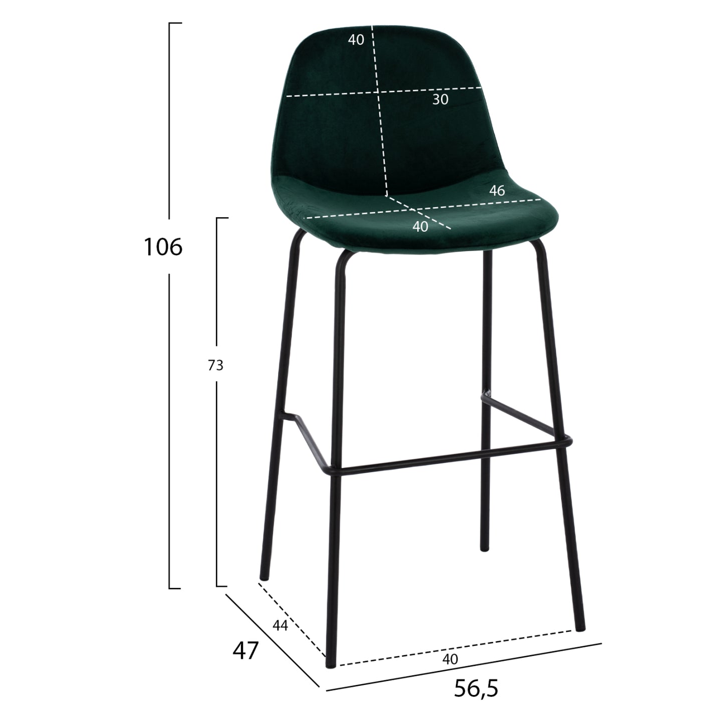 Stool Vincent Hm8579.13 Velvet Green And Metal Frame 56,5x47x106 Cm.