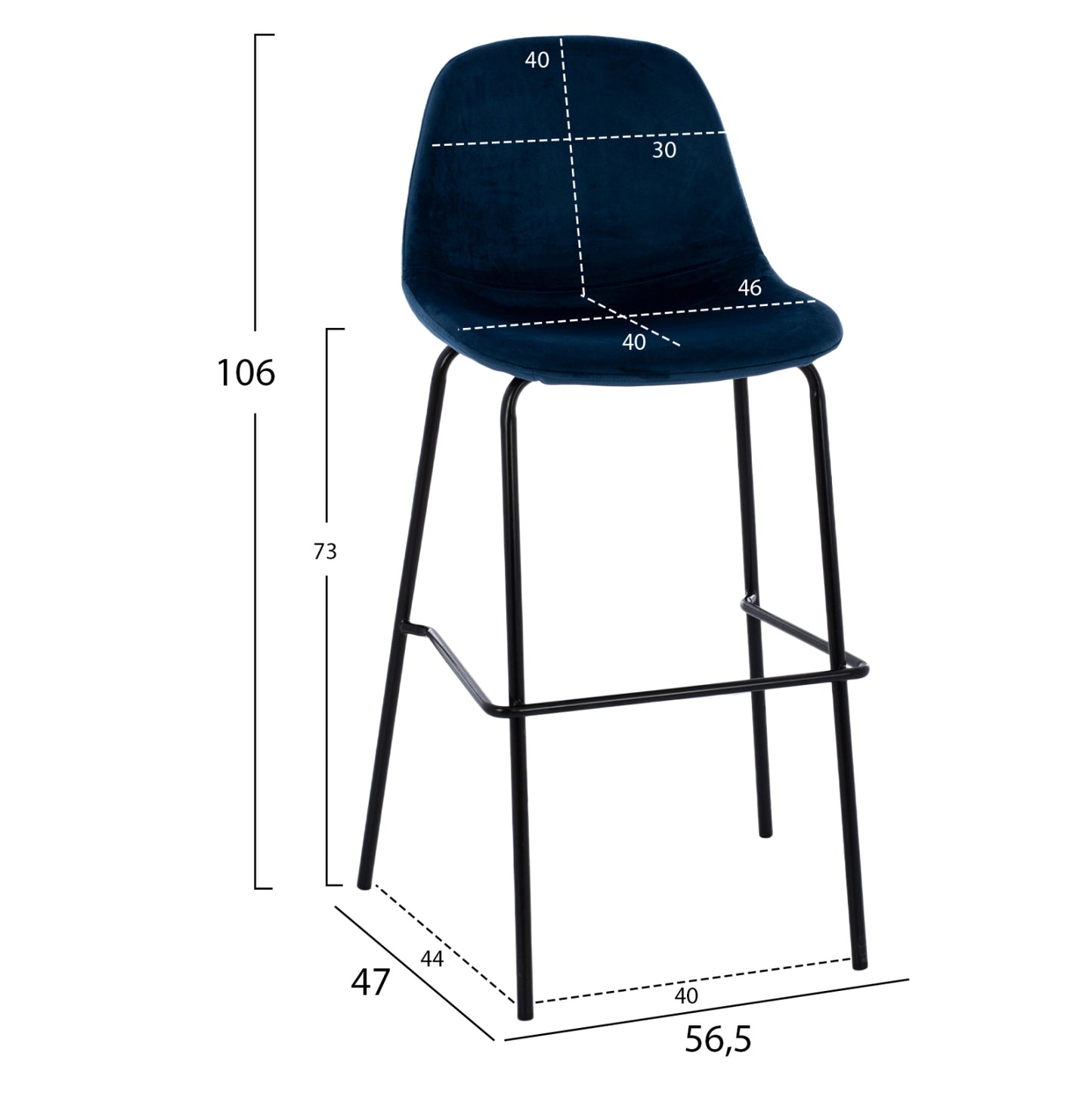 Blue Velvet Stool And Metal Frame Hm8579.18 56,5x47x106 Cm.