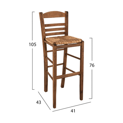 Traditional Stool With Straw Walnut Hm10377.01