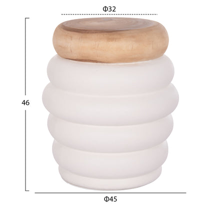 Stool Puffat Hm18172.02 Fiber Cement In White-teak Wood Top Φ45x46hcm.