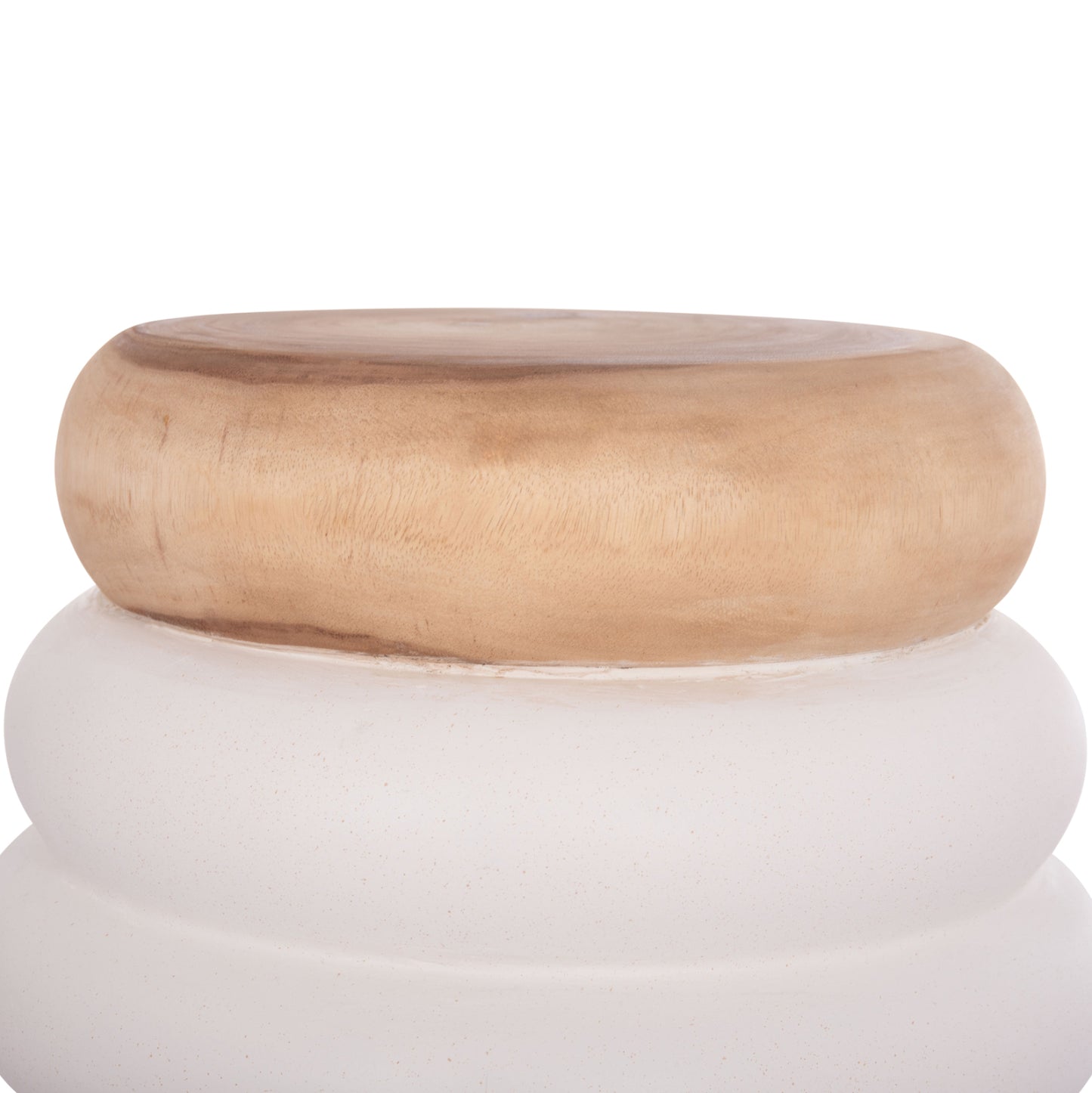 Stool Puffat Hm18172.02 Fiber Cement In White-teak Wood Top Φ45x46hcm.