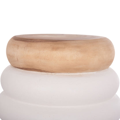 Stool Puffat Hm18172.02 Fiber Cement In White-teak Wood Top Φ45x46hcm.