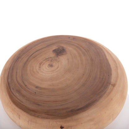 Stool Puffat Hm18172.02 Fiber Cement In White-teak Wood Top Φ45x46hcm.