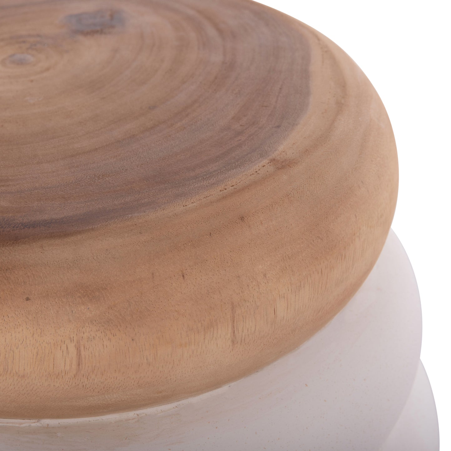 Stool Puffat Hm18172.02 Fiber Cement In White-teak Wood Top Φ45x46hcm.