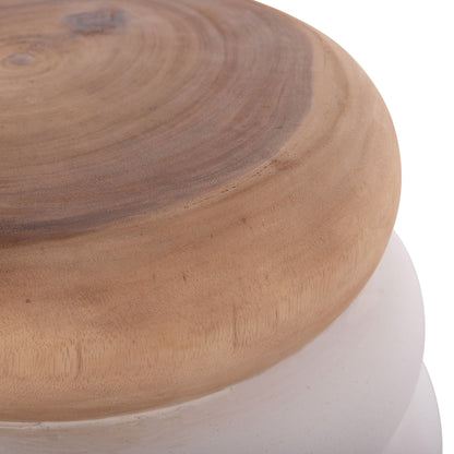 Stool Puffat Hm18172.02 Fiber Cement In White-teak Wood Top Φ45x46hcm.