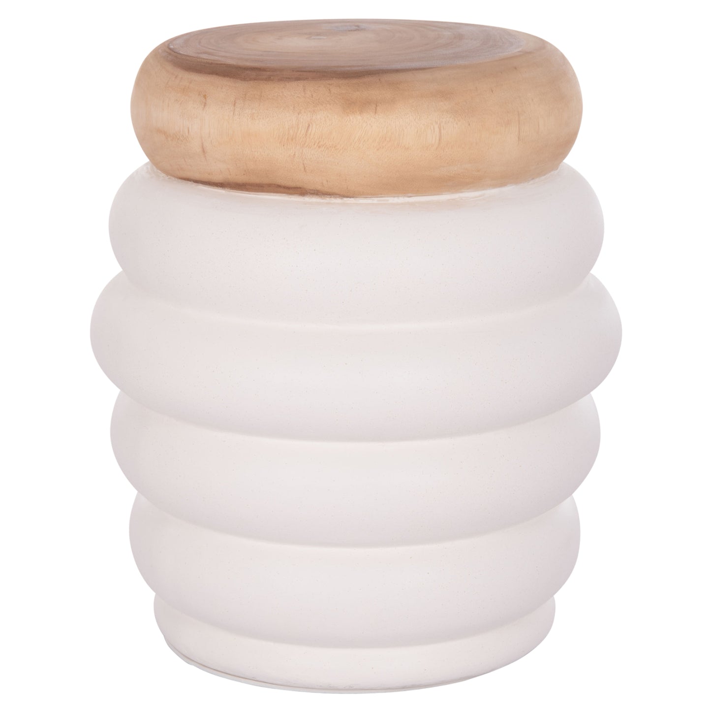 Stool Puffat Hm18172.02 Fiber Cement In White-teak Wood Top Φ45x46hcm.
