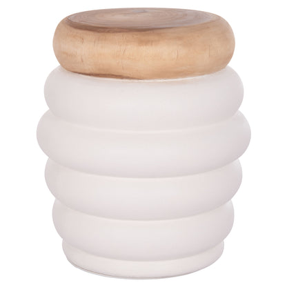 Stool Puffat Hm18172.02 Fiber Cement In White-teak Wood Top Φ45x46hcm.