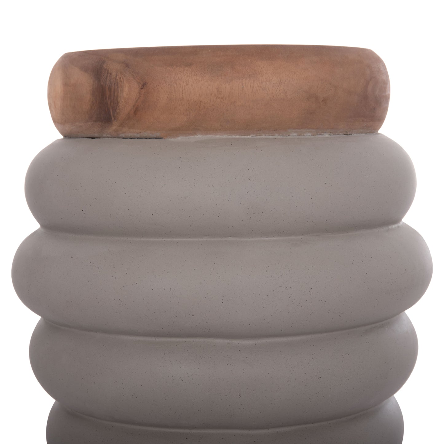 Stool Puffat Hm18172.03 Fiber Cement In Grey-teak Wood Top Φ45x46hcm.