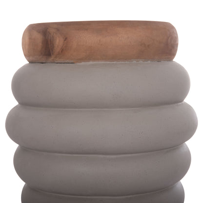 Stool Puffat Hm18172.03 Fiber Cement In Grey-teak Wood Top Φ45x46hcm.