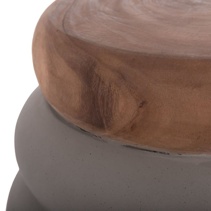 Stool Puffat Hm18172.03 Fiber Cement In Grey-teak Wood Top Φ45x46hcm.