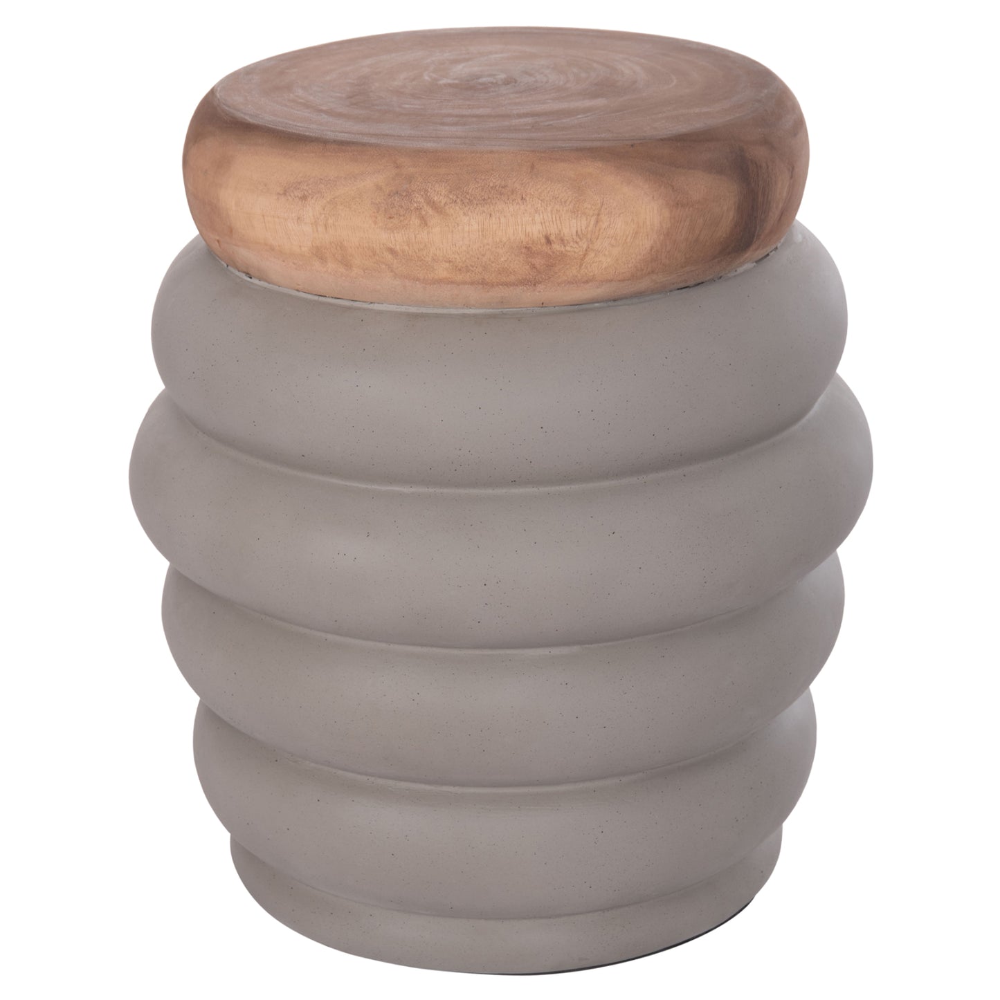 Stool Puffat Hm18172.03 Fiber Cement In Grey-teak Wood Top Φ45x46hcm.