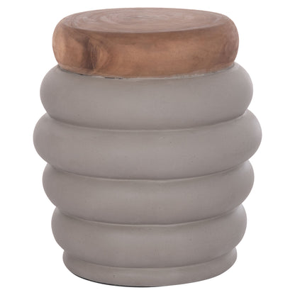 Stool Puffat Hm18172.03 Fiber Cement In Grey-teak Wood Top Φ45x46hcm.