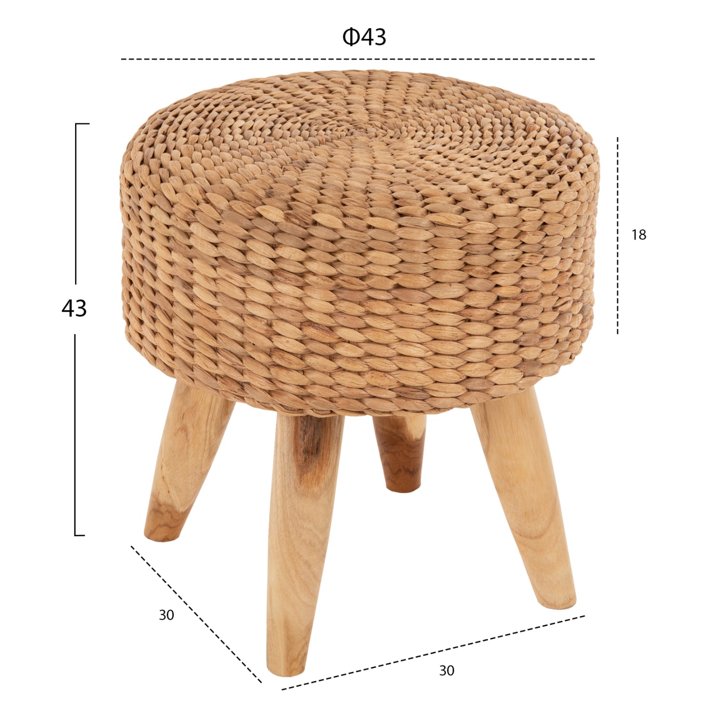 Taro Boho Woven Teak Stool - Dia43x43cm