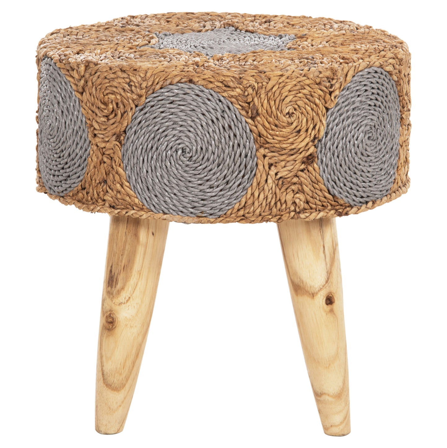 Stool Beam Hm7826 Teak Wood And Seagrass Rush In Natural & Grey Φ43x45hcm.
