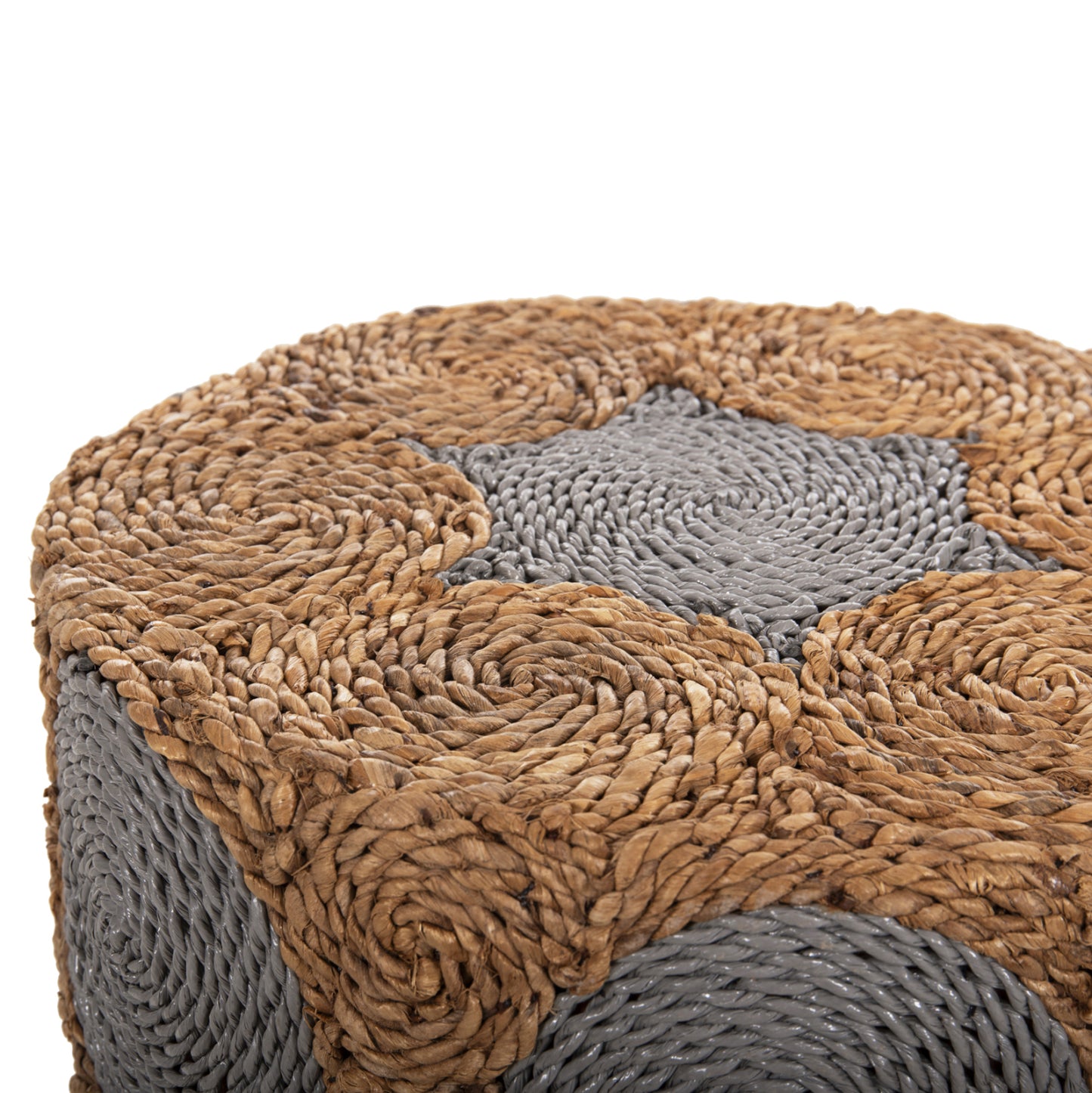 Stool Beam Hm7826 Teak Wood And Seagrass Rush In Natural & Grey Φ43x45hcm.