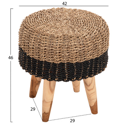 Stool Beam Hm7827 Teak Wood And Seagrass Rush In Natural & Black Φ43x45hcm.