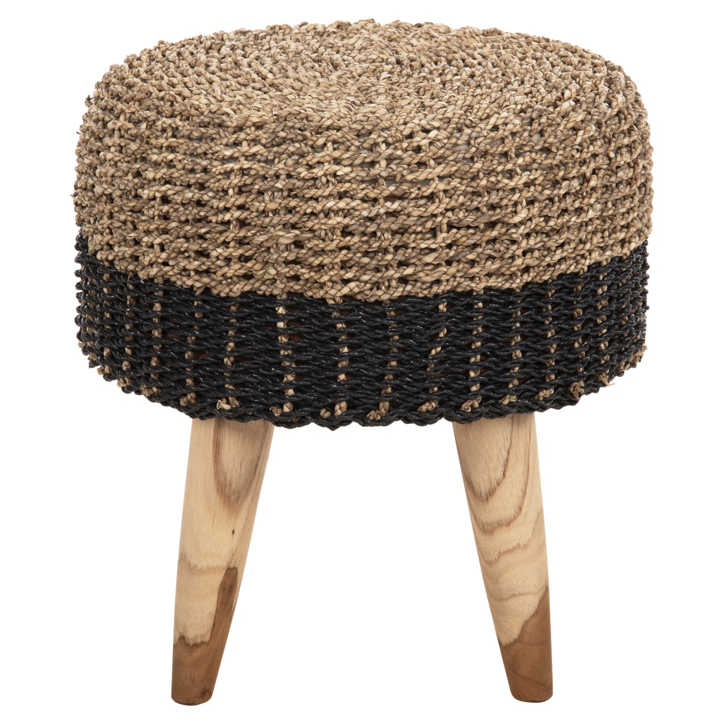 Stool Beam Hm7827 Teak Wood And Seagrass Rush In Natural & Black Φ43x45hcm.