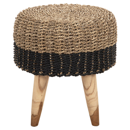 Stool Beam Hm7827 Teak Wood And Seagrass Rush In Natural & Black Φ43x45hcm.