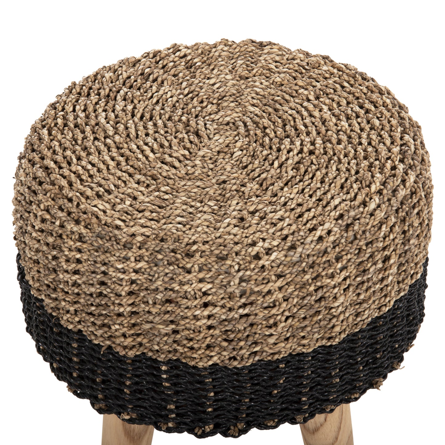 Stool Beam Hm7827 Teak Wood And Seagrass Rush In Natural & Black Φ43x45hcm.