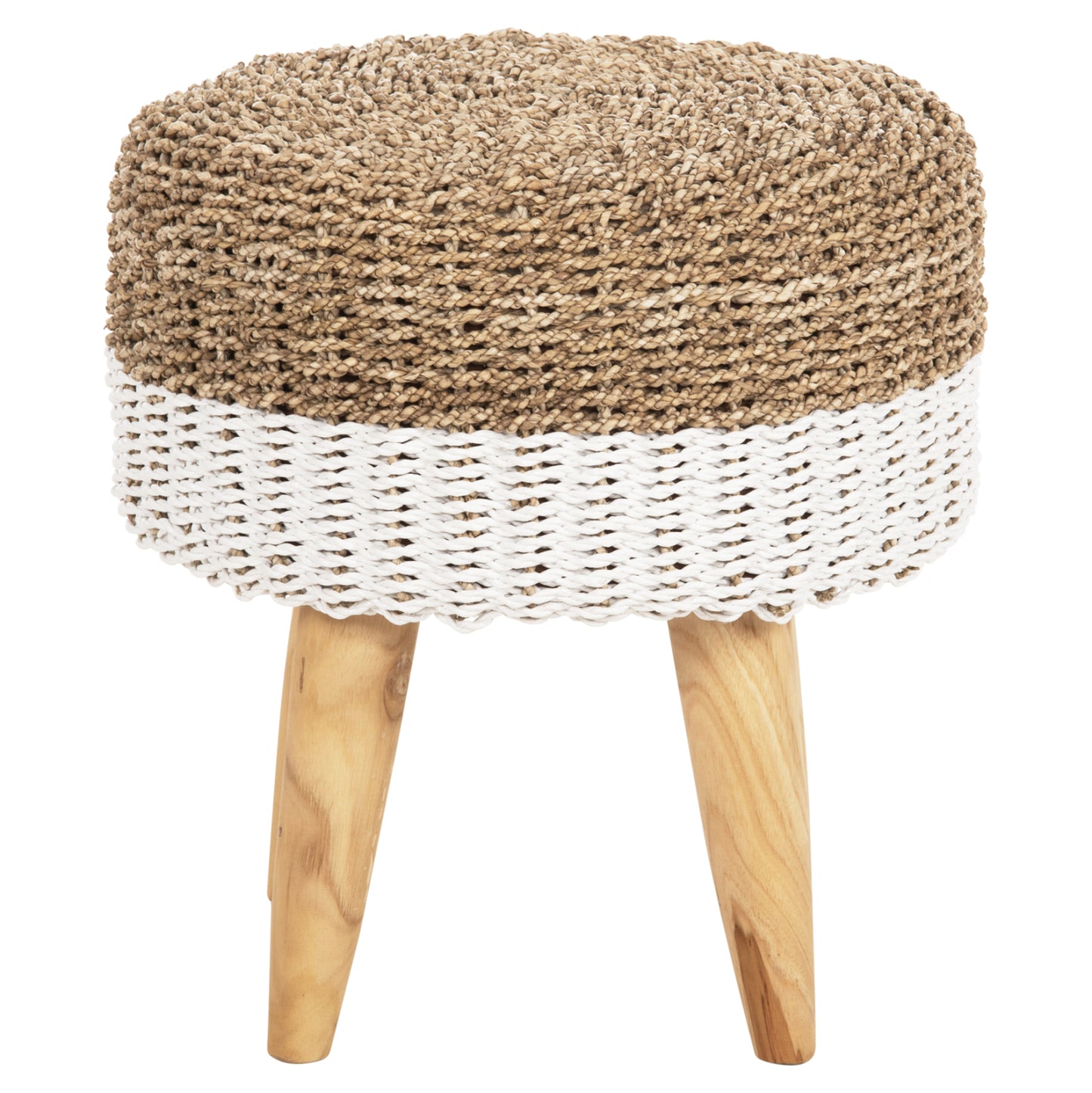 Stool Beam Hm7827.01 Teak Wood And Seagrass Rush In Natural & White Φ42x46hcm.