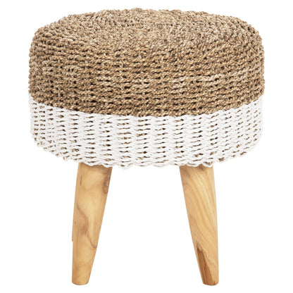 Stool Beam Hm7827.01 Teak Wood And Seagrass Rush In Natural & White Φ42x46hcm.
