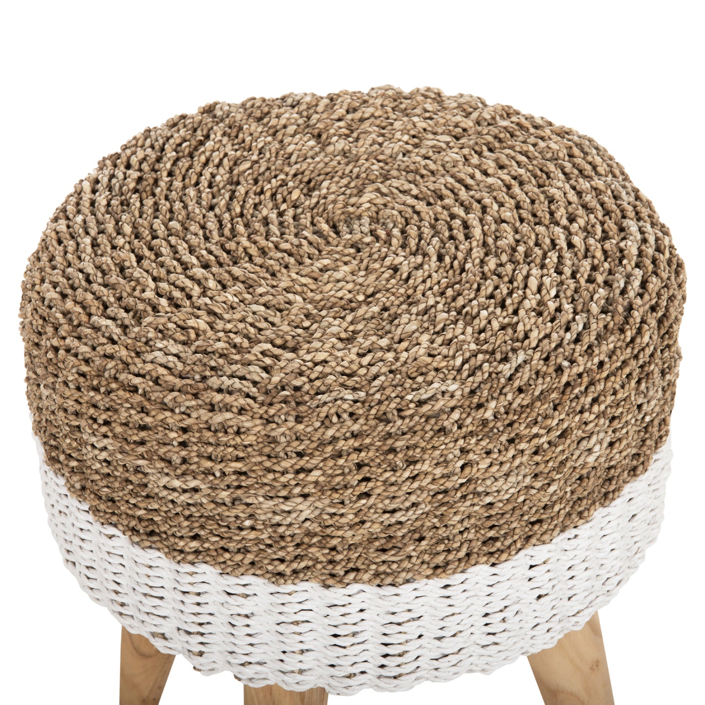Stool Beam Hm7827.01 Teak Wood And Seagrass Rush In Natural & White Φ42x46hcm.
