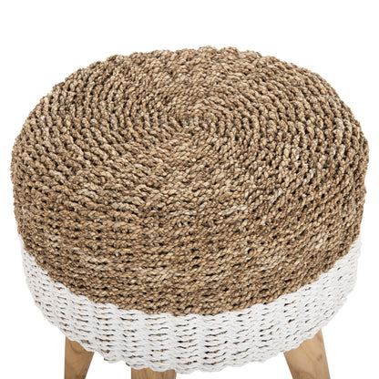 Stool Beam Hm7827.01 Teak Wood And Seagrass Rush In Natural & White Φ42x46hcm.