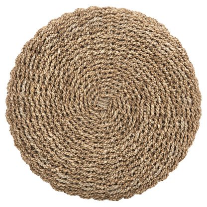 Stool Beam Hm7827.01 Teak Wood And Seagrass Rush In Natural & White Φ42x46hcm.