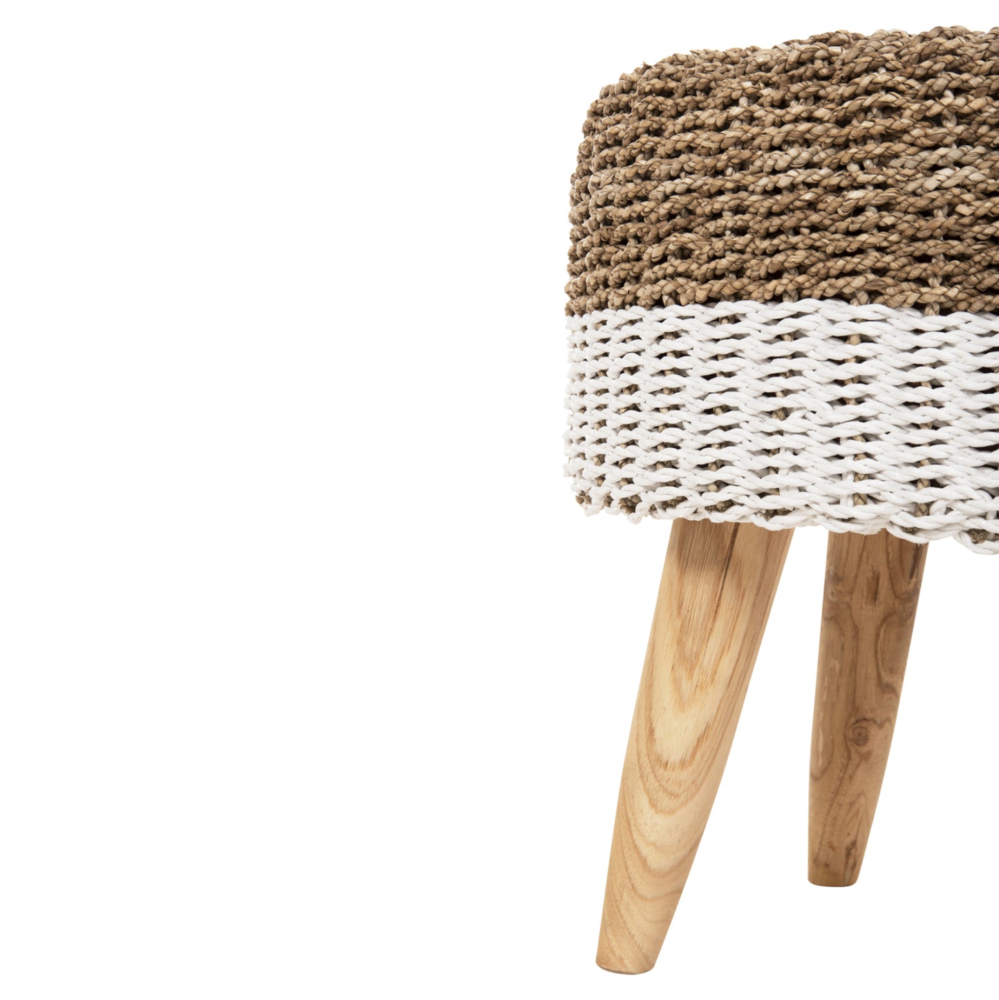 Stool Beam Hm7827.01 Teak Wood And Seagrass Rush In Natural & White Φ42x46hcm.