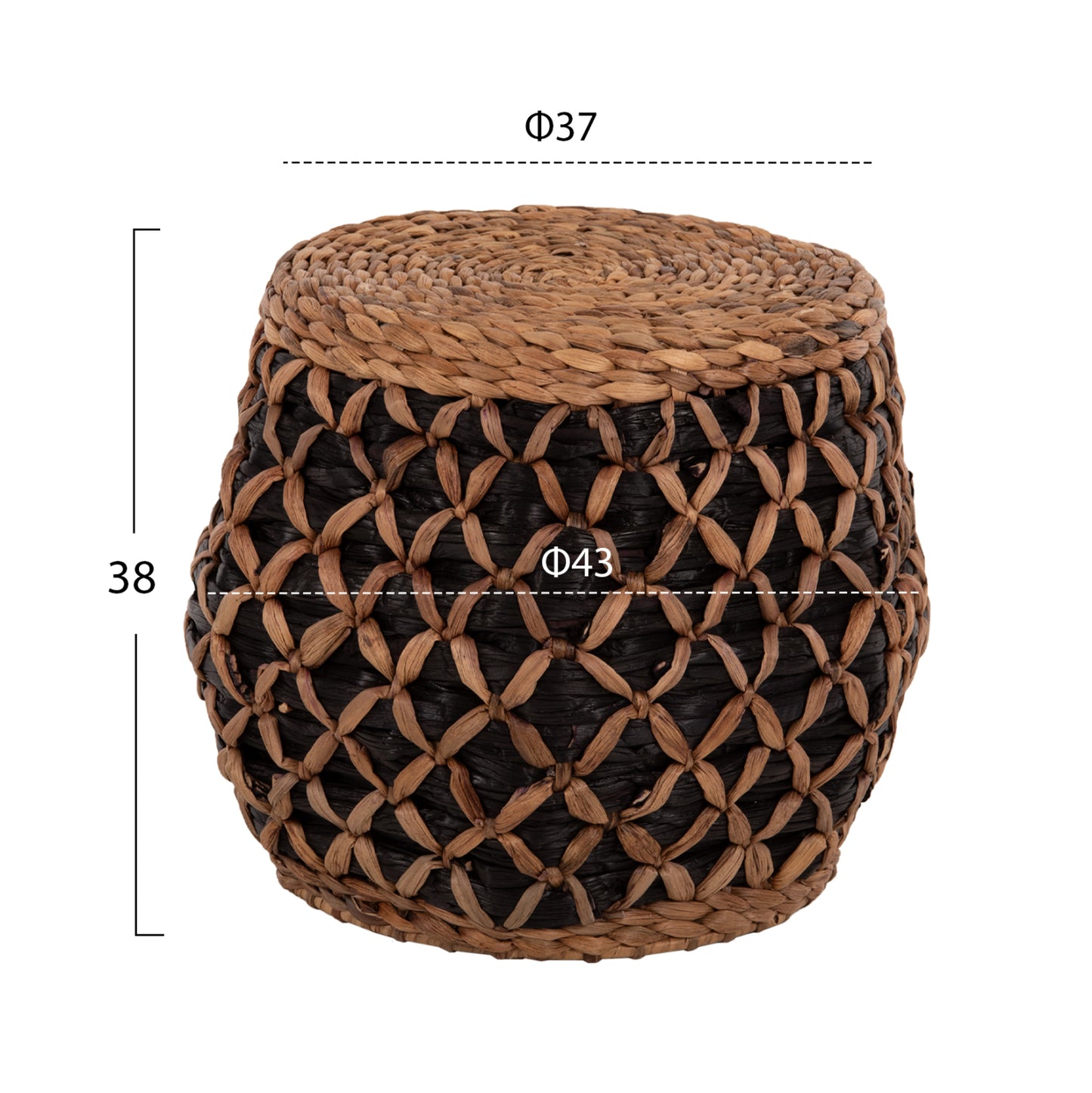 Stool Teofilo Hm7869 In Natural And Black-hydrohyacinth Mat Φ43x38hcm.