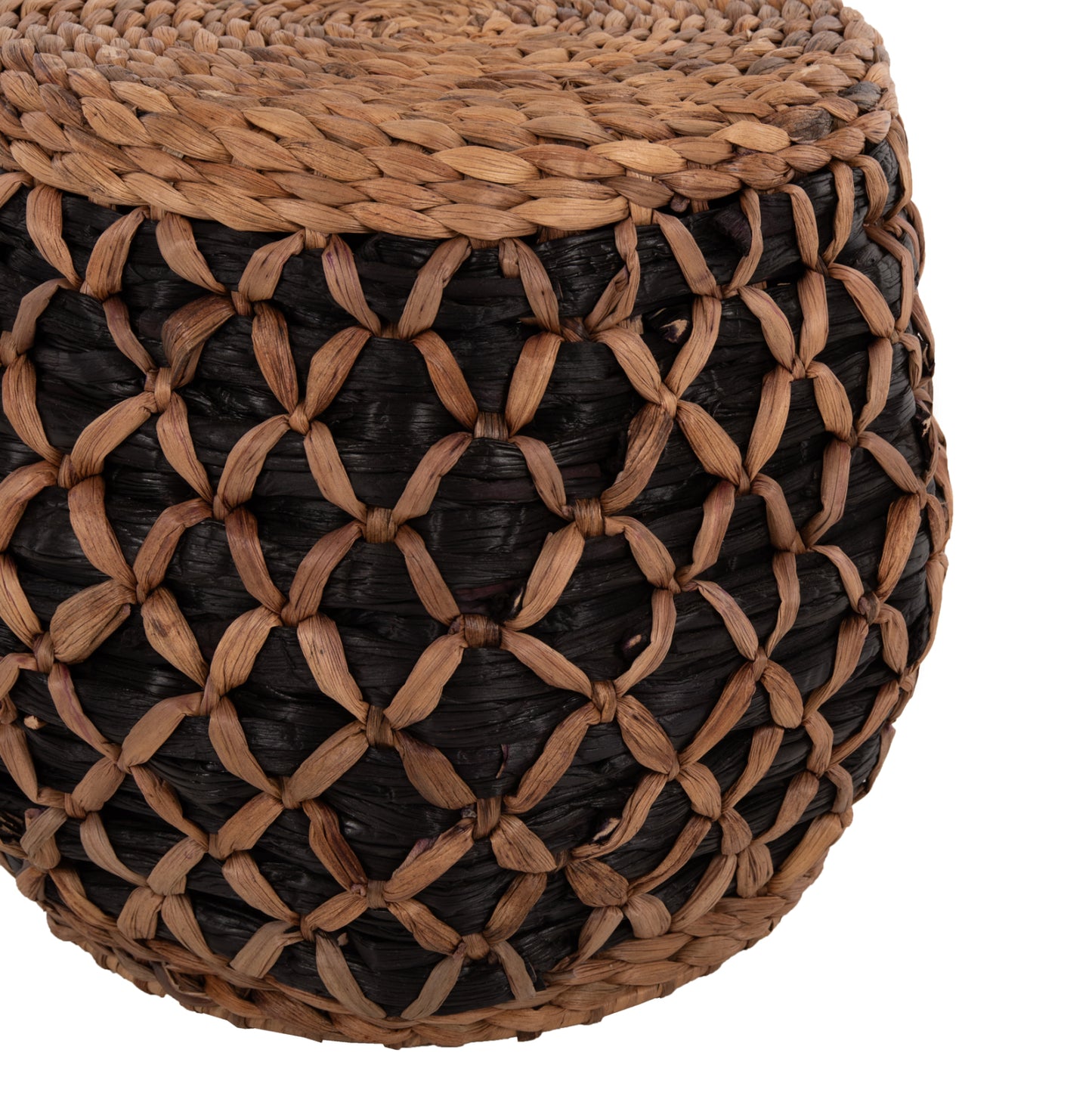 Stool Teofilo Hm7869 In Natural And Black-hydrohyacinth Mat Φ43x38hcm.