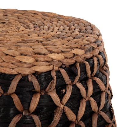 Stool Teofilo Hm7869 In Natural And Black-hydrohyacinth Mat Φ43x38hcm.