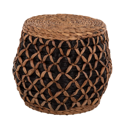 Stool Teofilo Hm7869 In Natural And Black-hydrohyacinth Mat Φ43x38hcm.