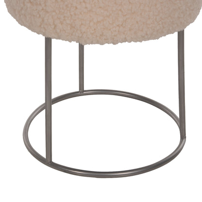 Stool Karlo Hm8411.23 White Boucle Fabric With Silver Base Φ35x41hcm.