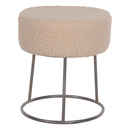 Stool Karlo Hm8411.23 White Boucle Fabric With Silver Base Φ35x41hcm.