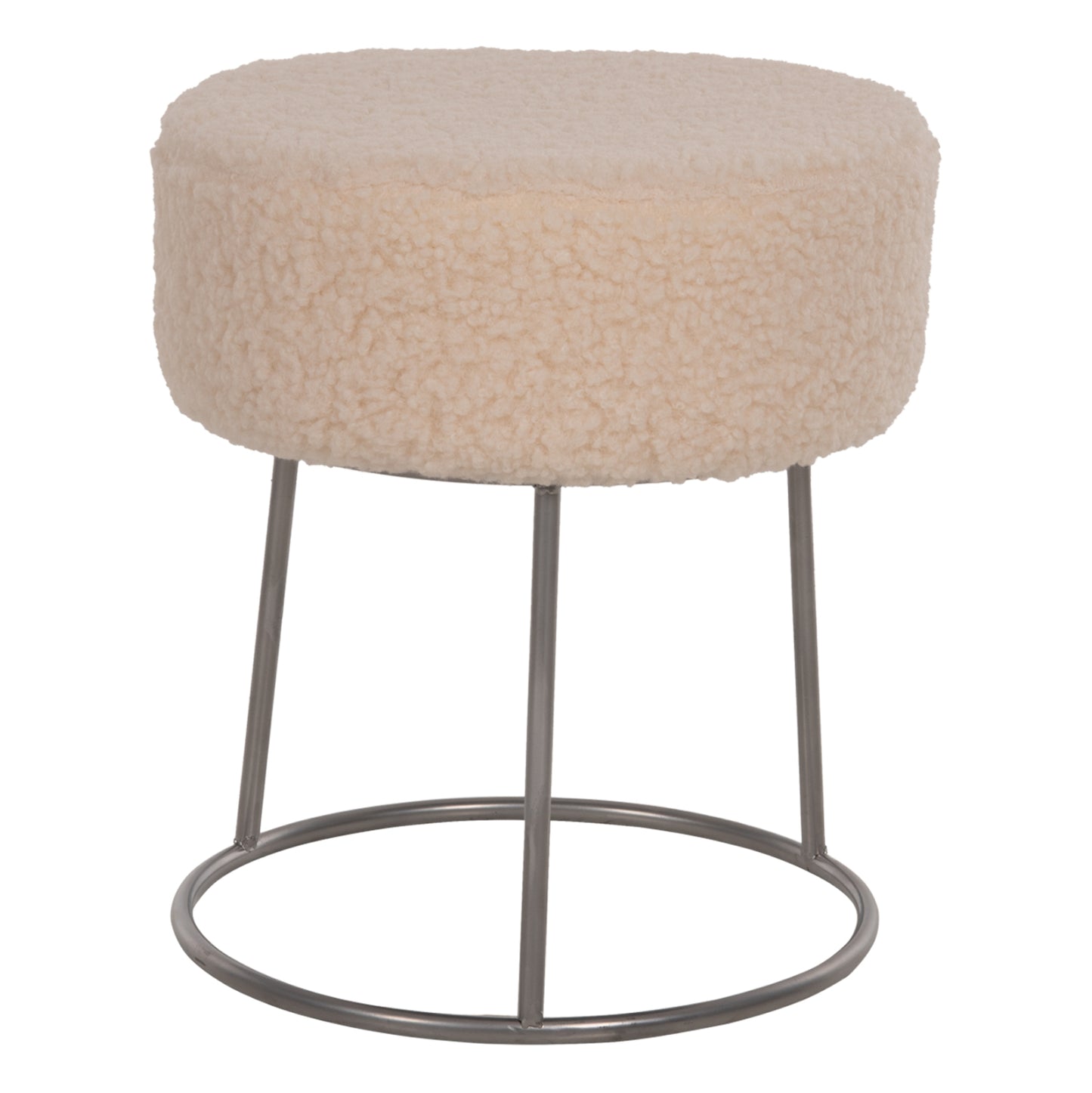 Stool Karlo Hm8411.23 White Boucle Fabric With Silver Base Φ35x41hcm.