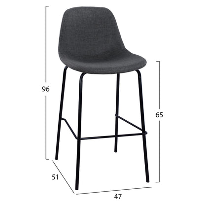 Hm9298.10 Bar Stool, Grey Fabric, Metal Legs, 47x51x96