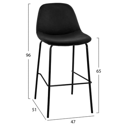 Hm9298.14 Bar Stool Vincent, Black Velvet, Metal Legs, 47x51x96