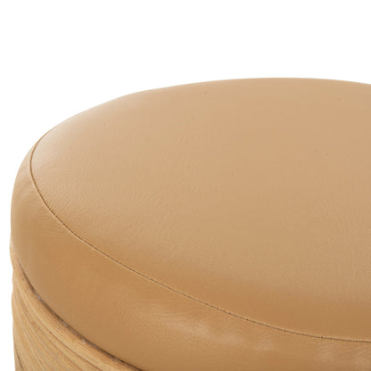 Round Stool Mitch Hm9886 Natural Rattan-beige Pu Seat Φ37x47hcm.
