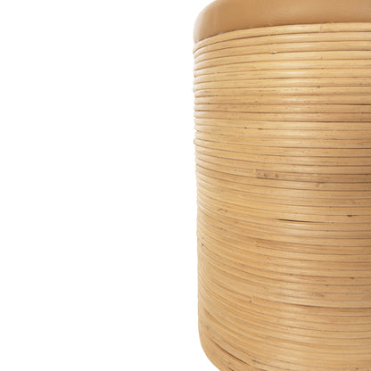 Round Stool Mitch Hm9886 Natural Rattan-beige Pu Seat Φ37x47hcm.