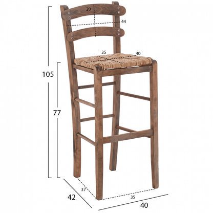 Traditional Stool With Straw Walnut Color Hm10372.01